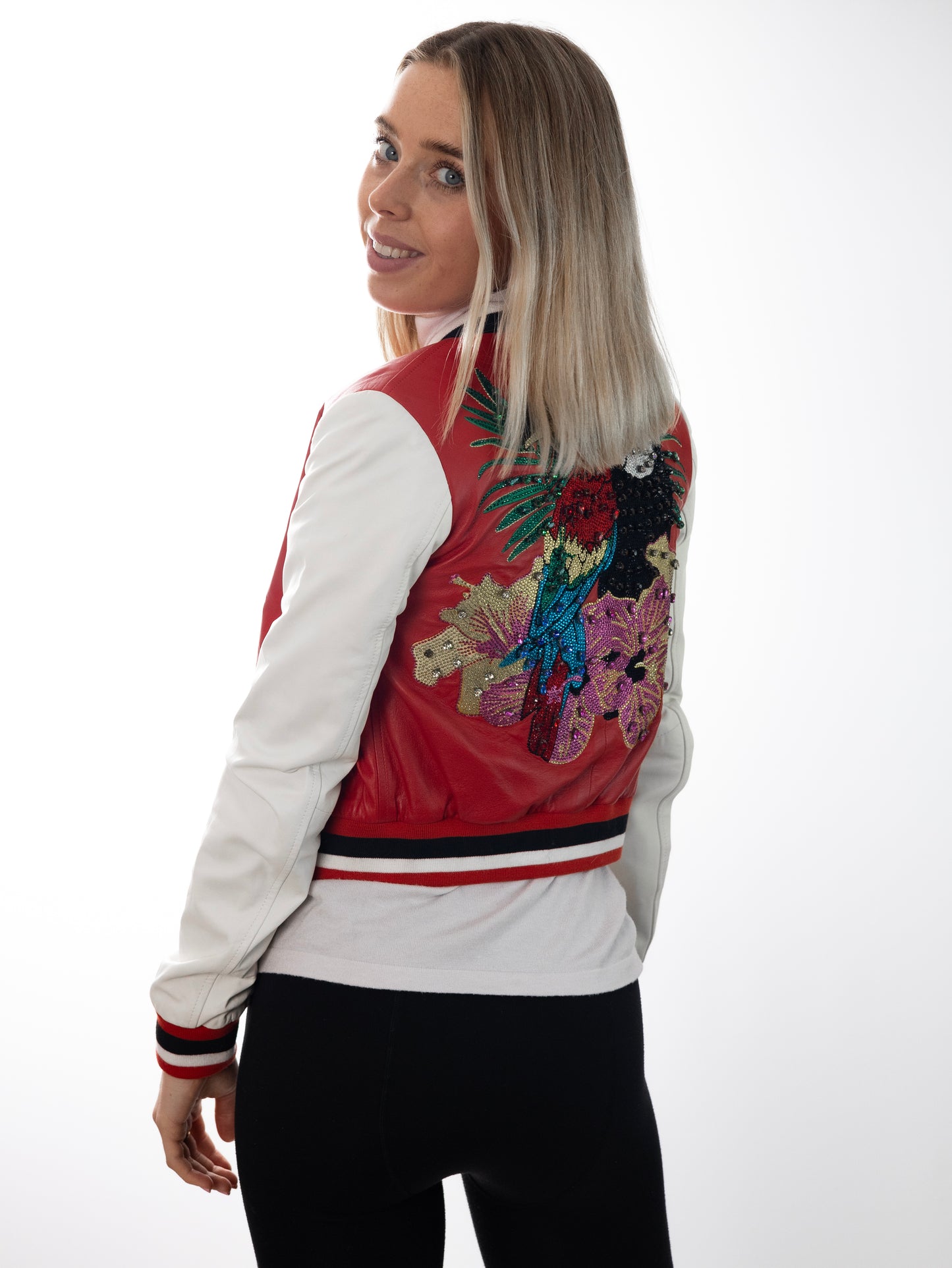 PHILIPP PLEIN giacca in pelle JOY XS/S Tucano LUXURY Cristalli Stile Bomber