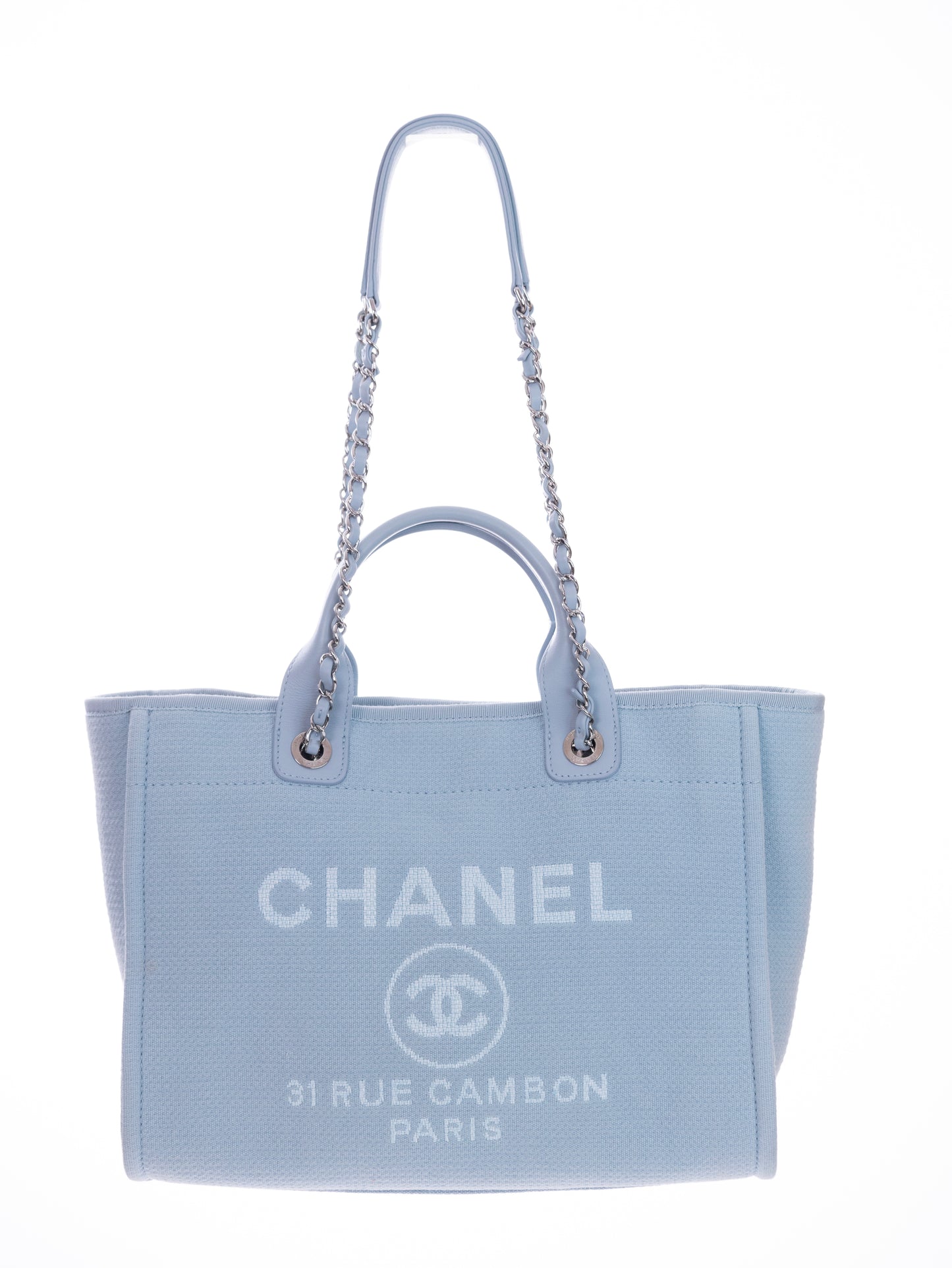 CHANEL DEAUVILLE Medium Size Shopper Babyblau mit Pochette - neues Modell