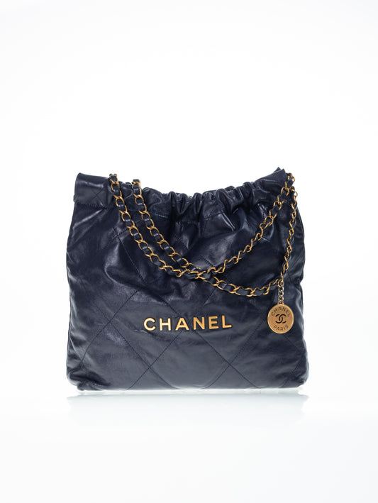 CHANEL 22 Medium Hobo Leder Bag Dunkelblau / Gold