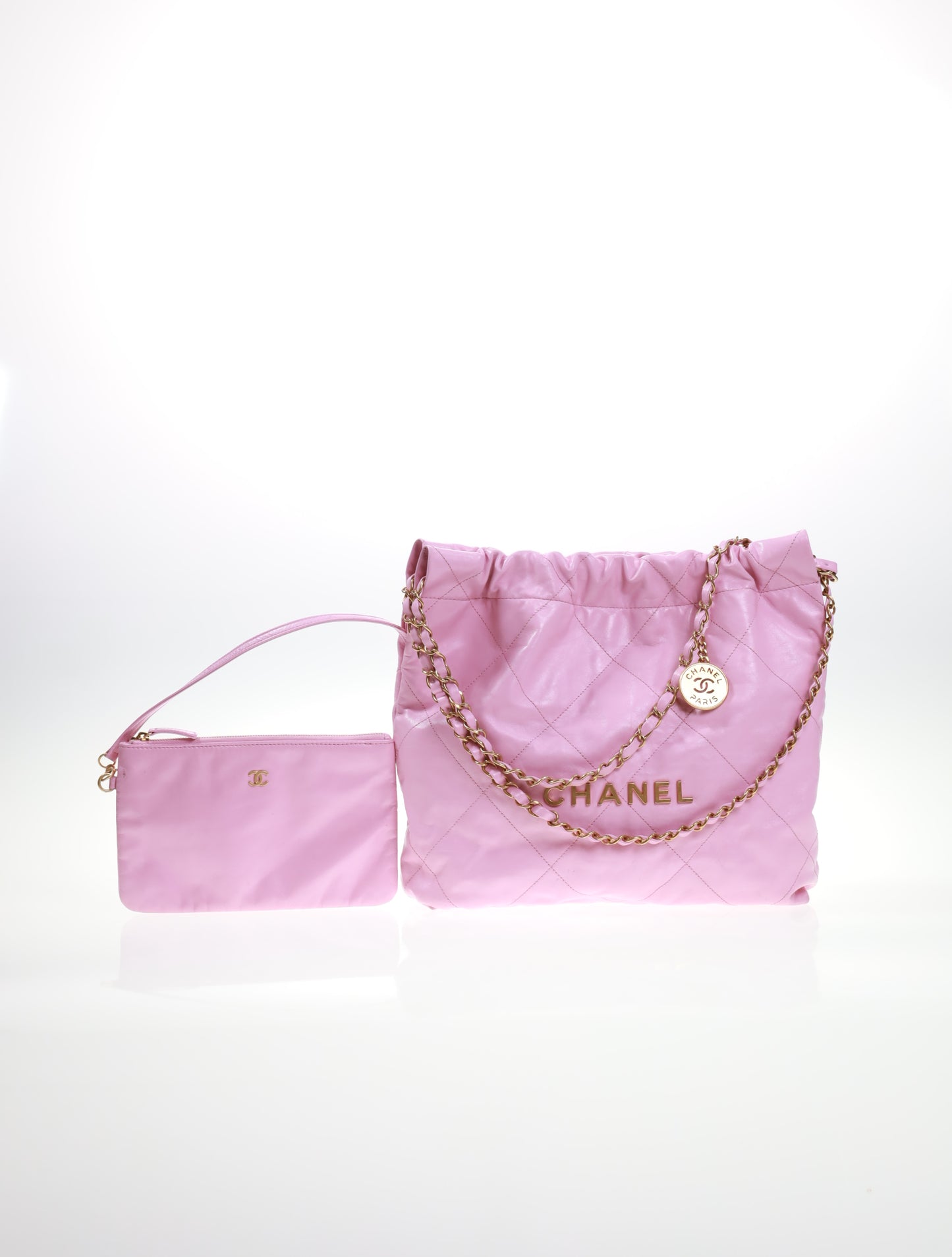 CHANEL 22 Medium Hobo Leder Bag Rose / Gold FULLSET AS3260B08037