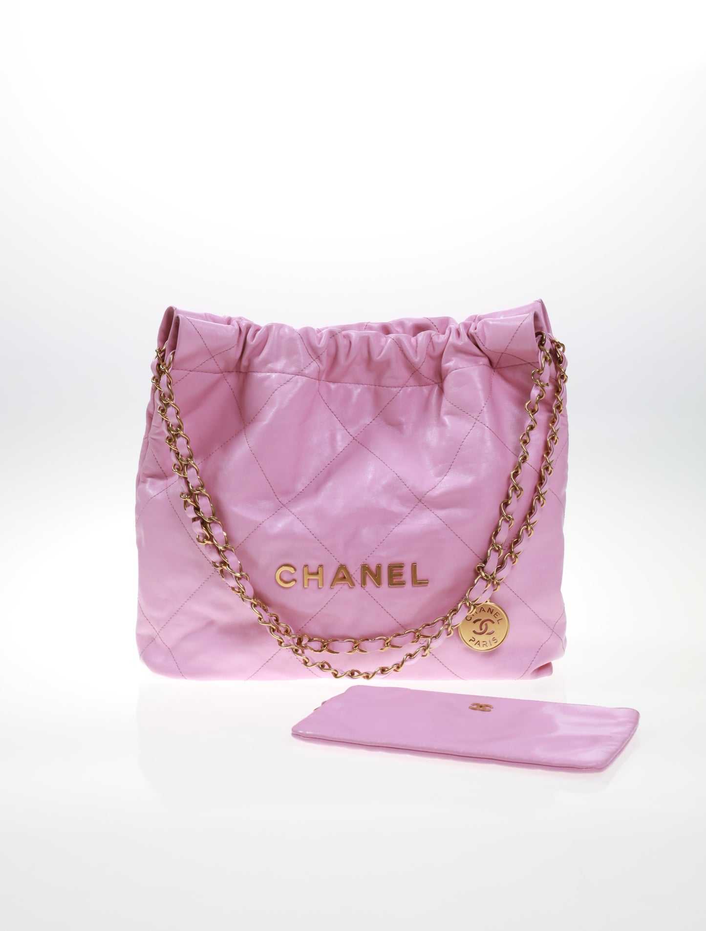 CHANEL 22 Medium Hobo Leder Bag Rose / Gold FULLSET AS3260B08037