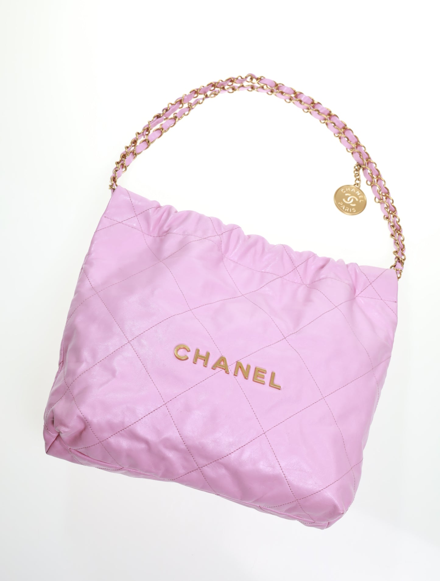 CHANEL 22 Medium Hobo Leder Bag Rose / Gold FULLSET AS3260B08037