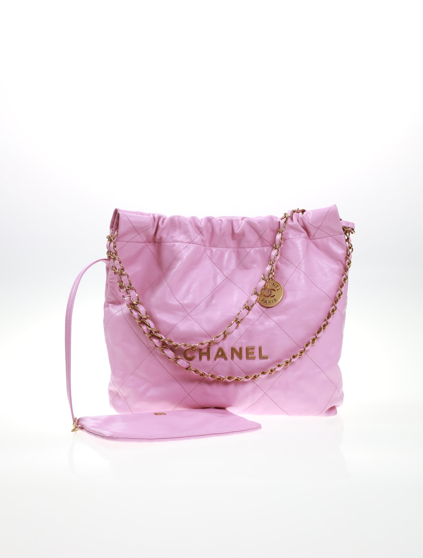 CHANEL 22 Medium Hobo Leder Bag Rose / Gold FULLSET AS3260B08037