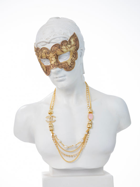 CHANEL Halskette CC Logo Strass Perlen Gold