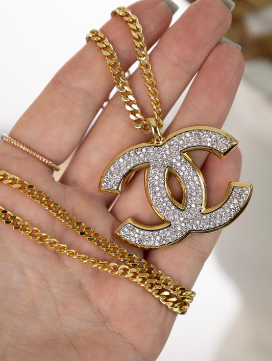 CHANEL Kette großes XL strassbesetztes CC Halskette Gold