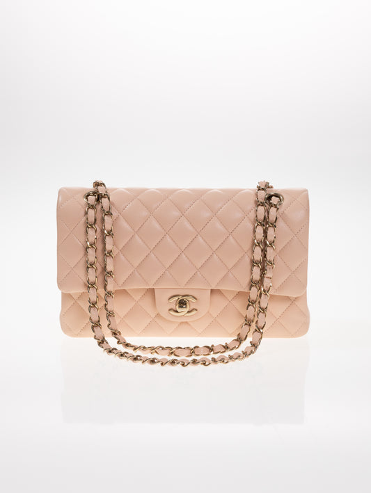 CHANEL Timeless Medium Caviar Leder Flap Bag Beige Gold