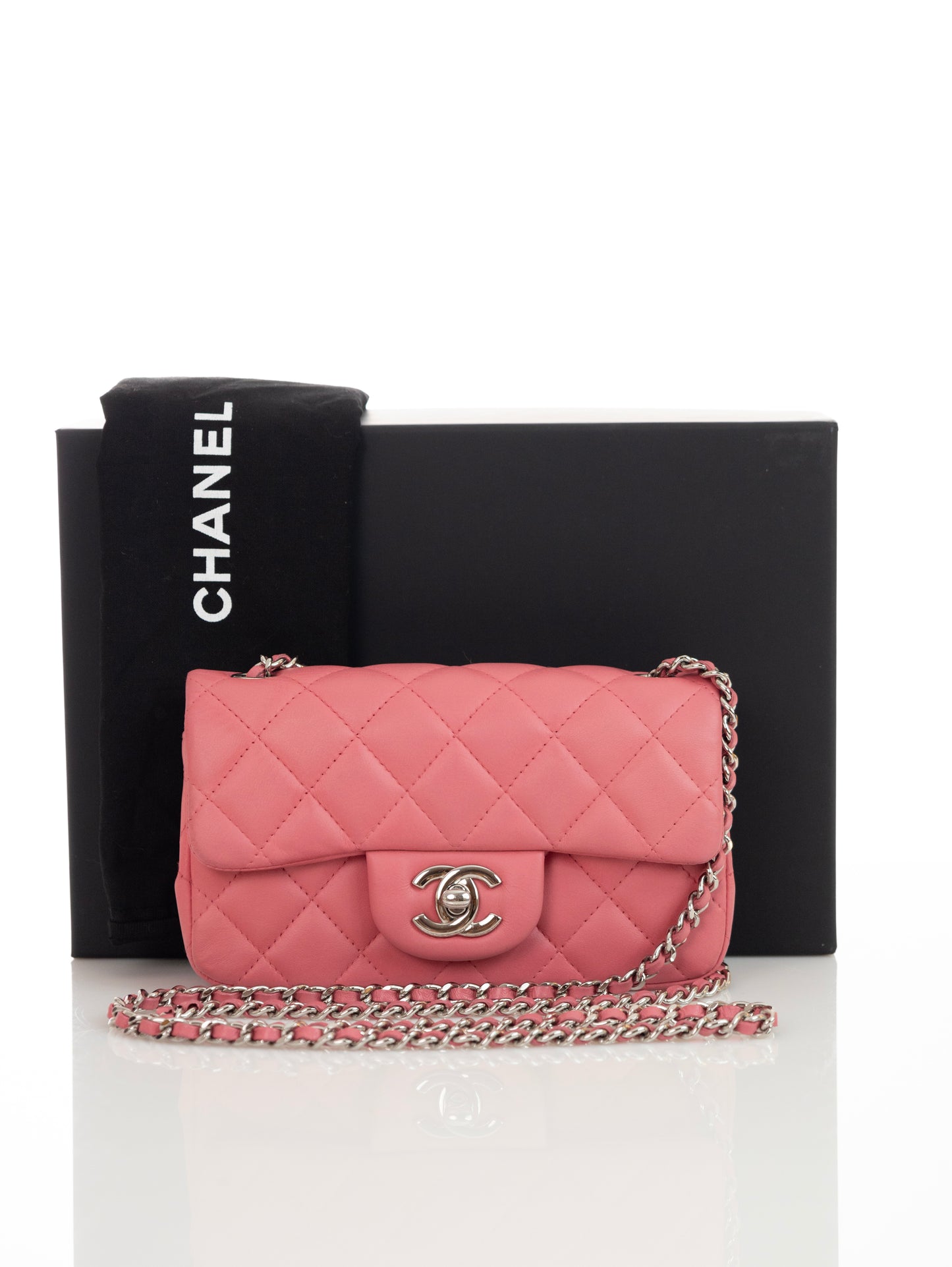 CHANEL Timeless Mini Lambskin Flap crossbody Bag Rosa/Silber