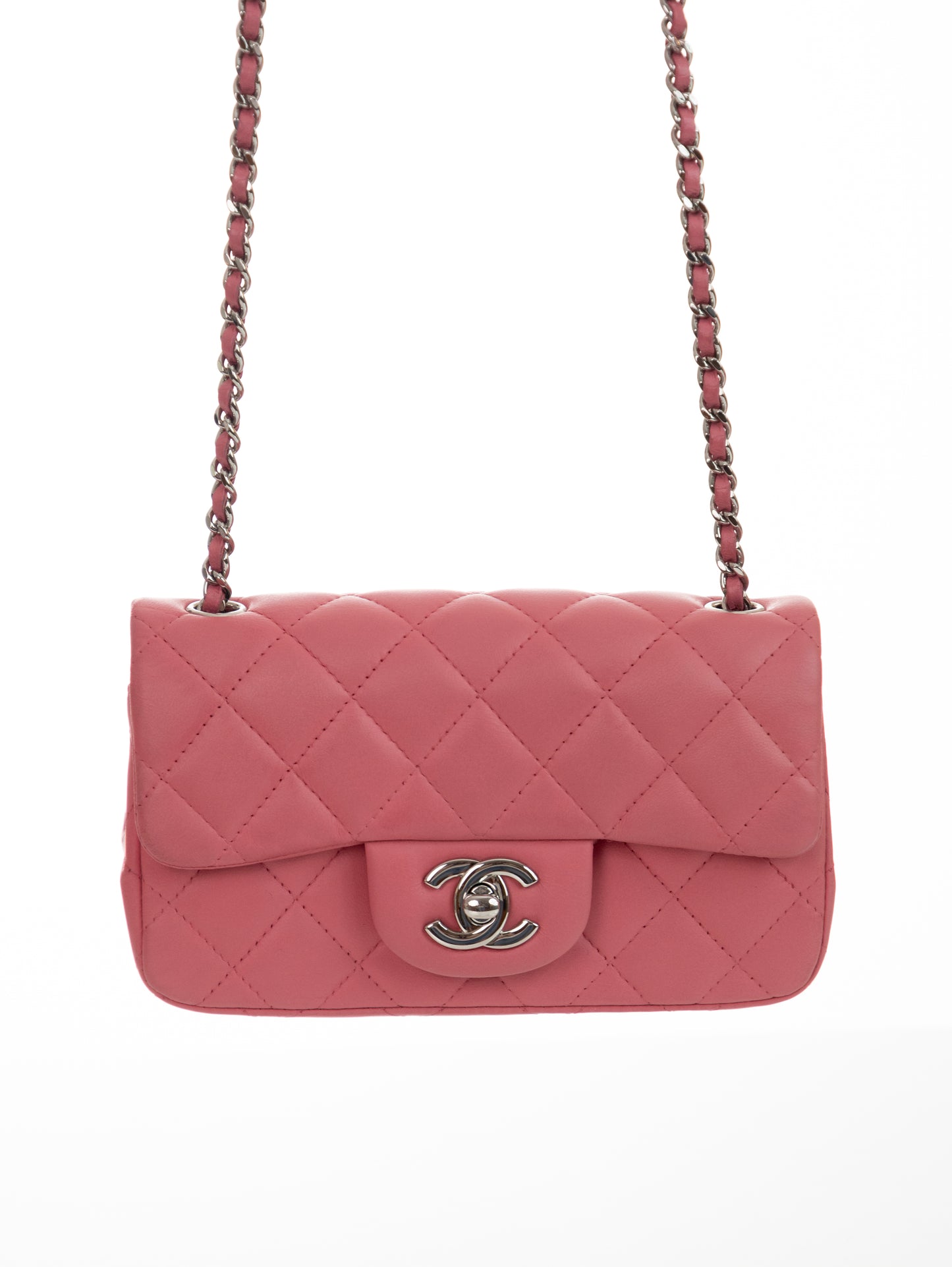 CHANEL Timeless Mini Lambskin Flap crossbody Bag Rosa/Silber