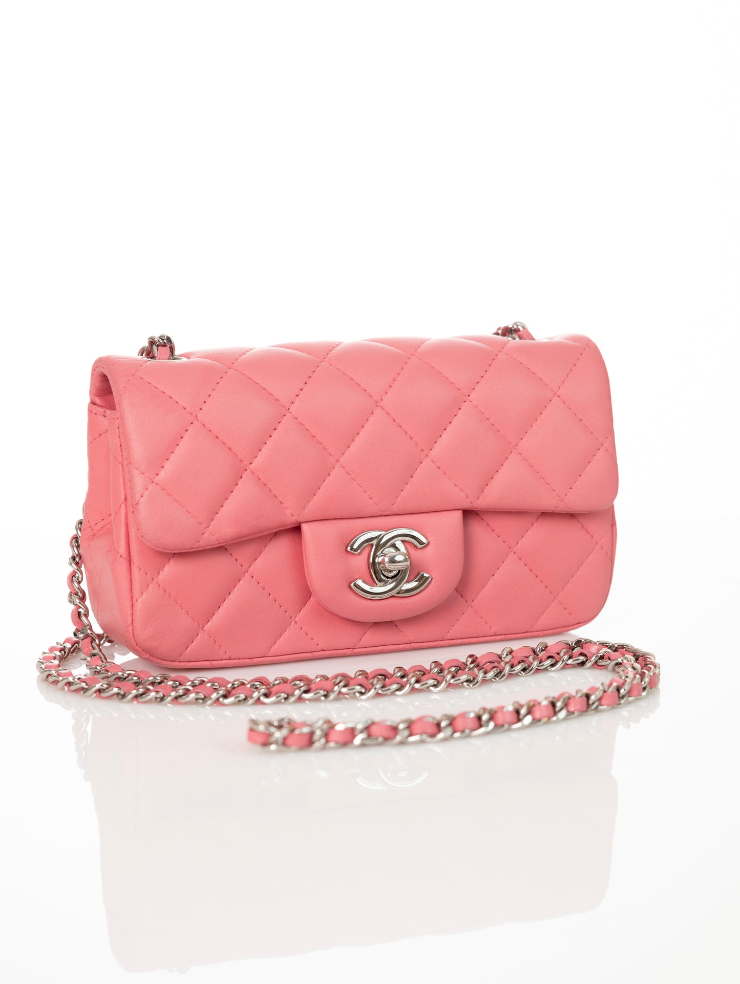 Borsa a tracolla CHANEL Timeless Mini Lambskin Flap rosa/argento