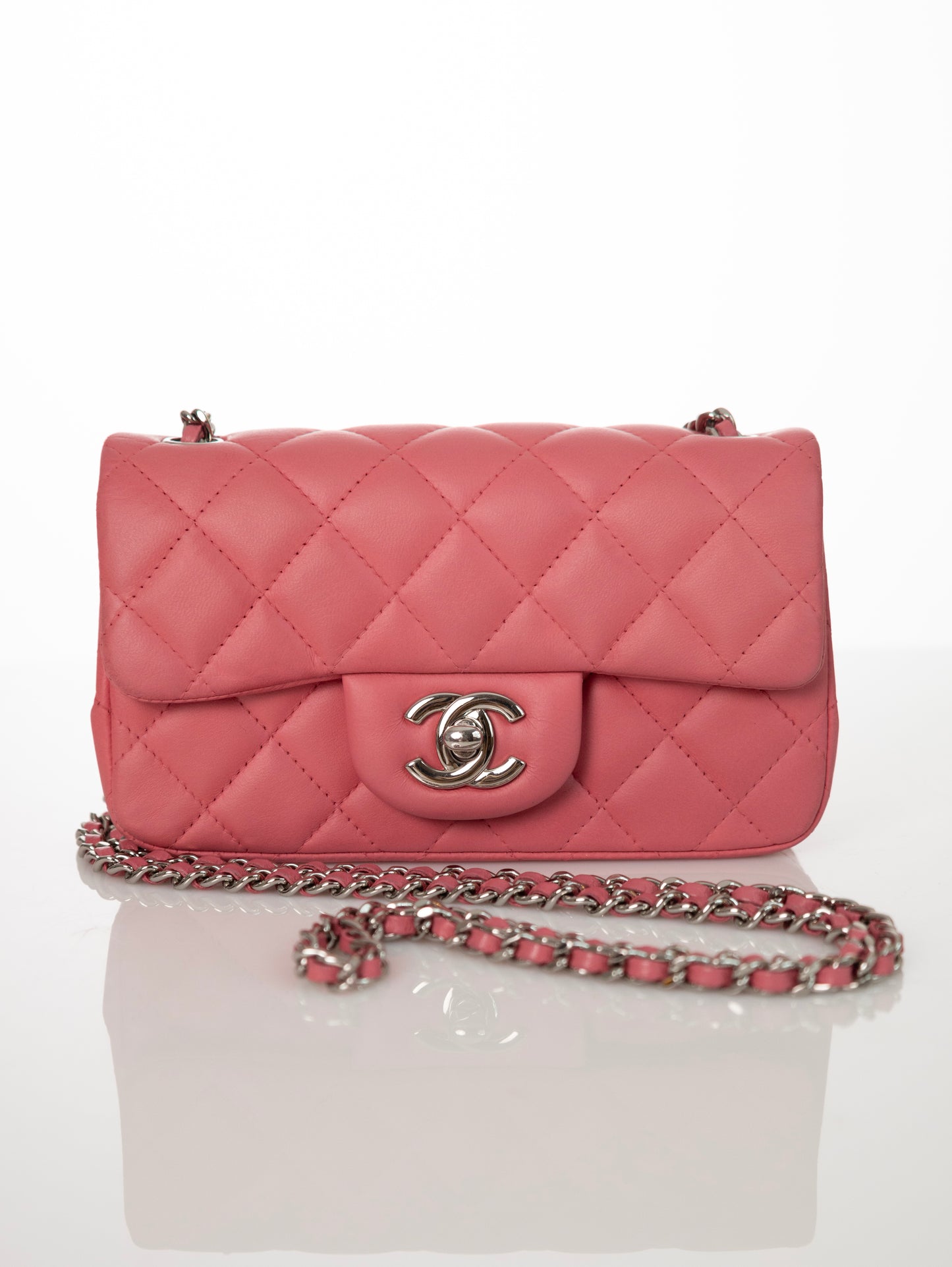 Borsa a tracolla CHANEL Timeless Mini Lambskin Flap rosa/argento