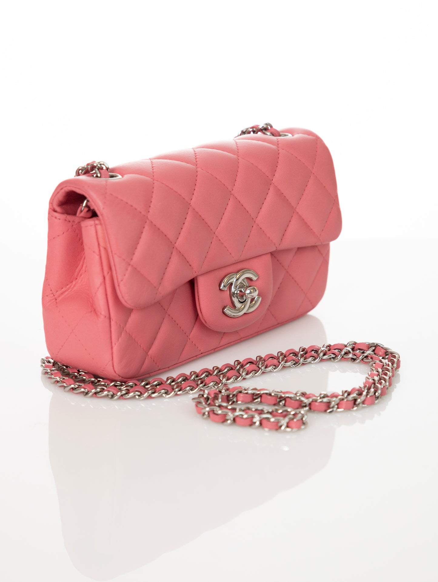 Borsa a tracolla CHANEL Timeless Mini Lambskin Flap rosa/argento