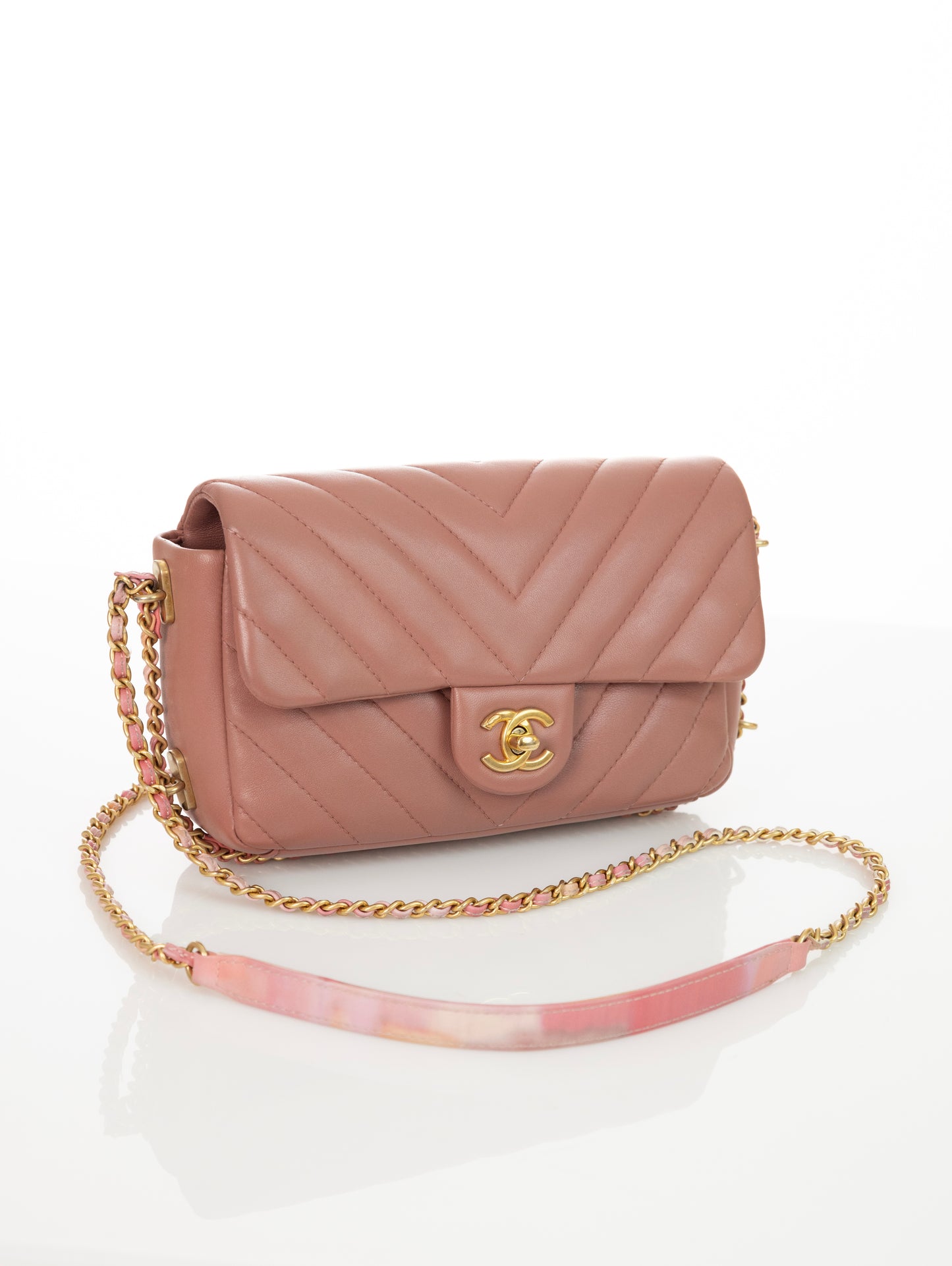 CHANEL Timeless Mini Rectangular Chevron Lambskin Chain Around Flap crossbody bag