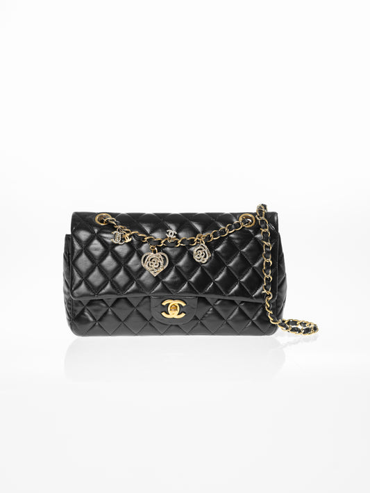 CHANEL Timeless Medium Lamb Black Flap Bag Schwarz Valentine