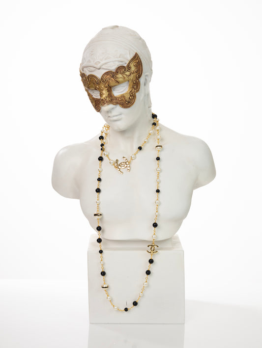 CHANEL lange Halskette Kette CC Perlen Strass Perlenkette