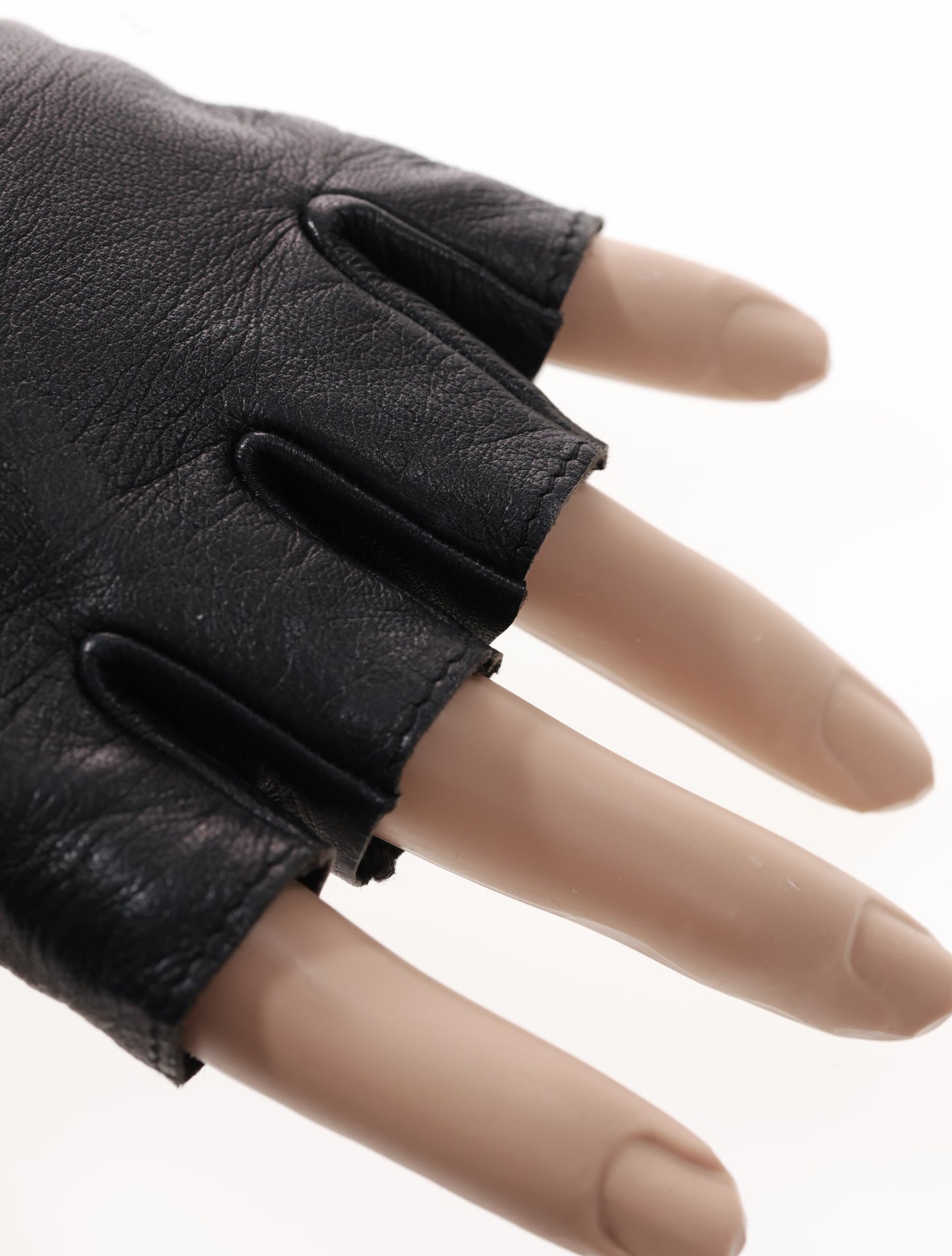 CHANEL Lederhandschuhe Gloves Gr 7,5 fingerlos Schwarz Weiß