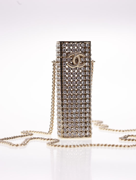 CHANEL LUXUS Halskette Strass Lipstick Holder Kette neuw.