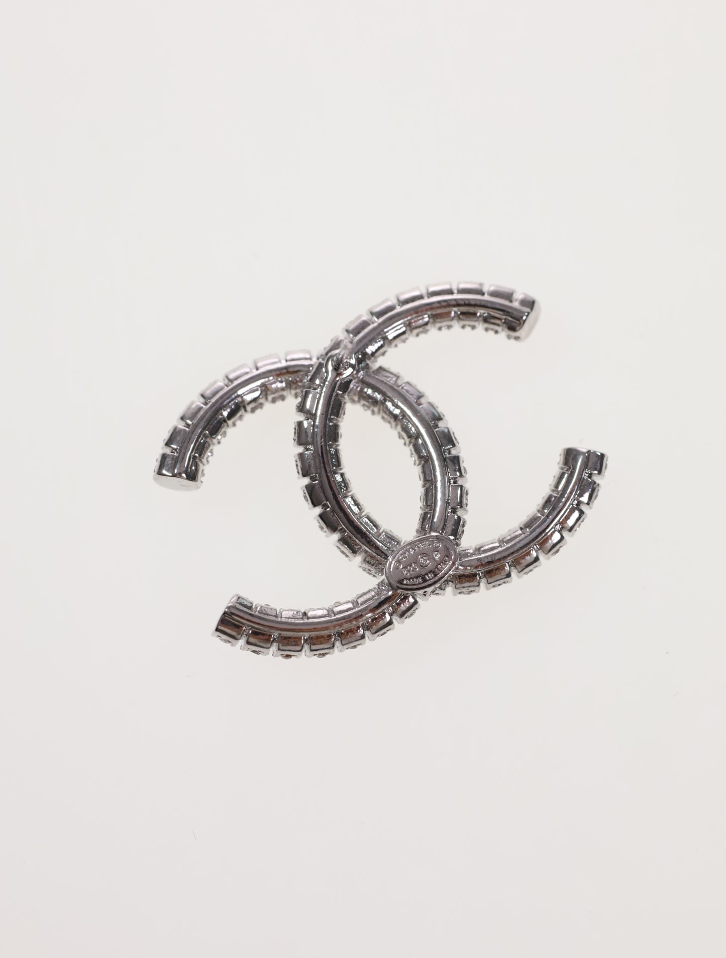 CHANEL Ohrringe Ohrstecker großes CC Silber mit Strass