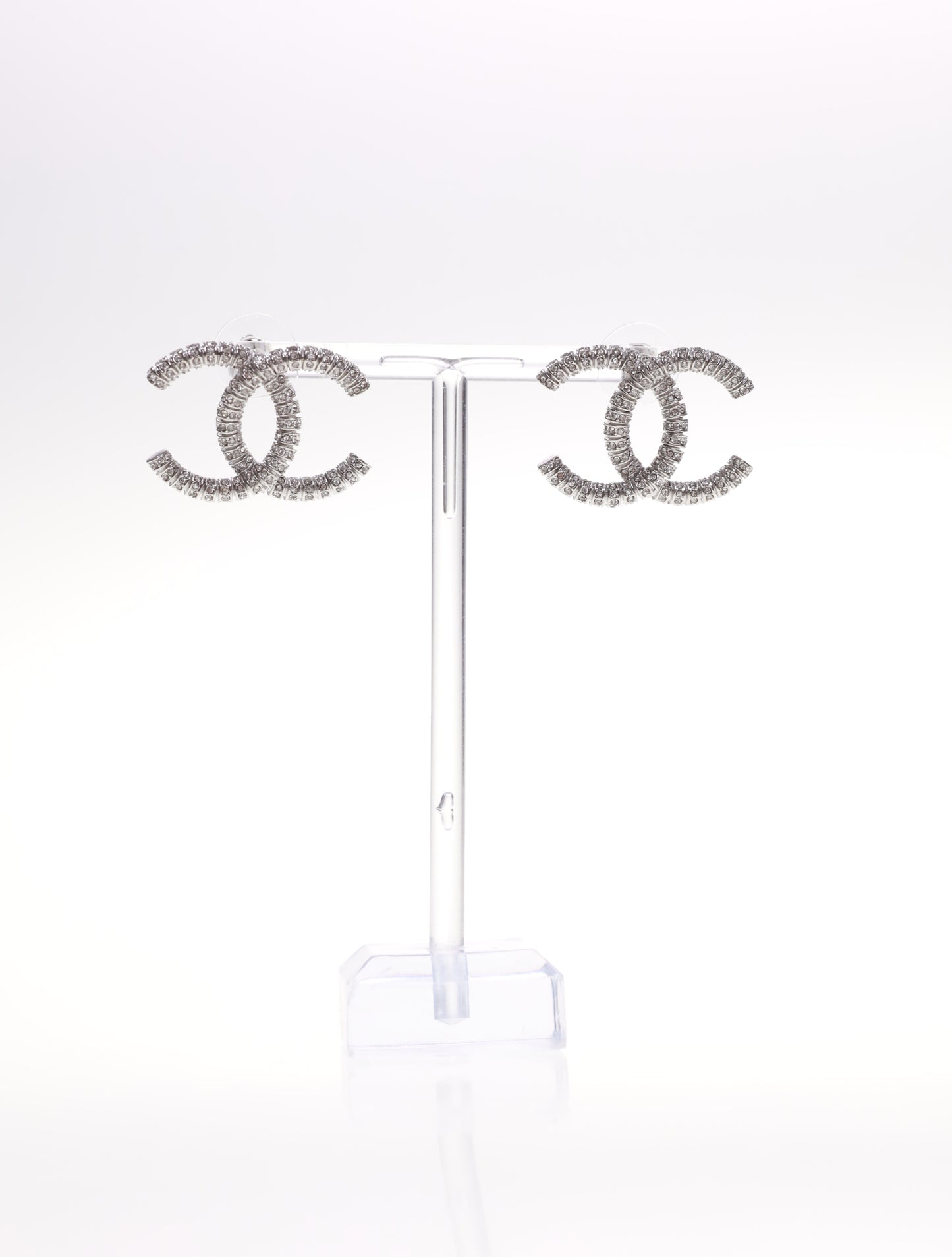 CHANEL Ohrringe Ohrstecker großes CC Silber mit Strass