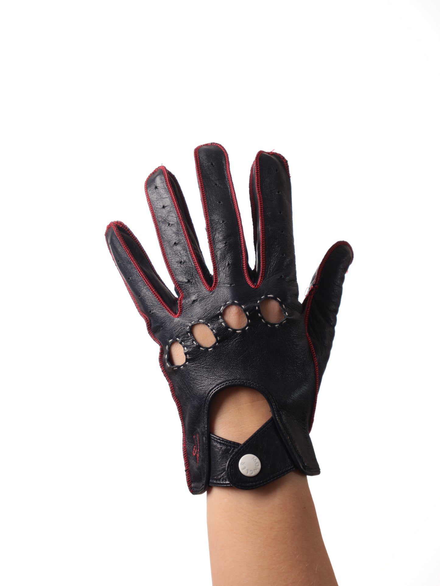 MONCLER Lederhandschuhe schwarz mit roten Details