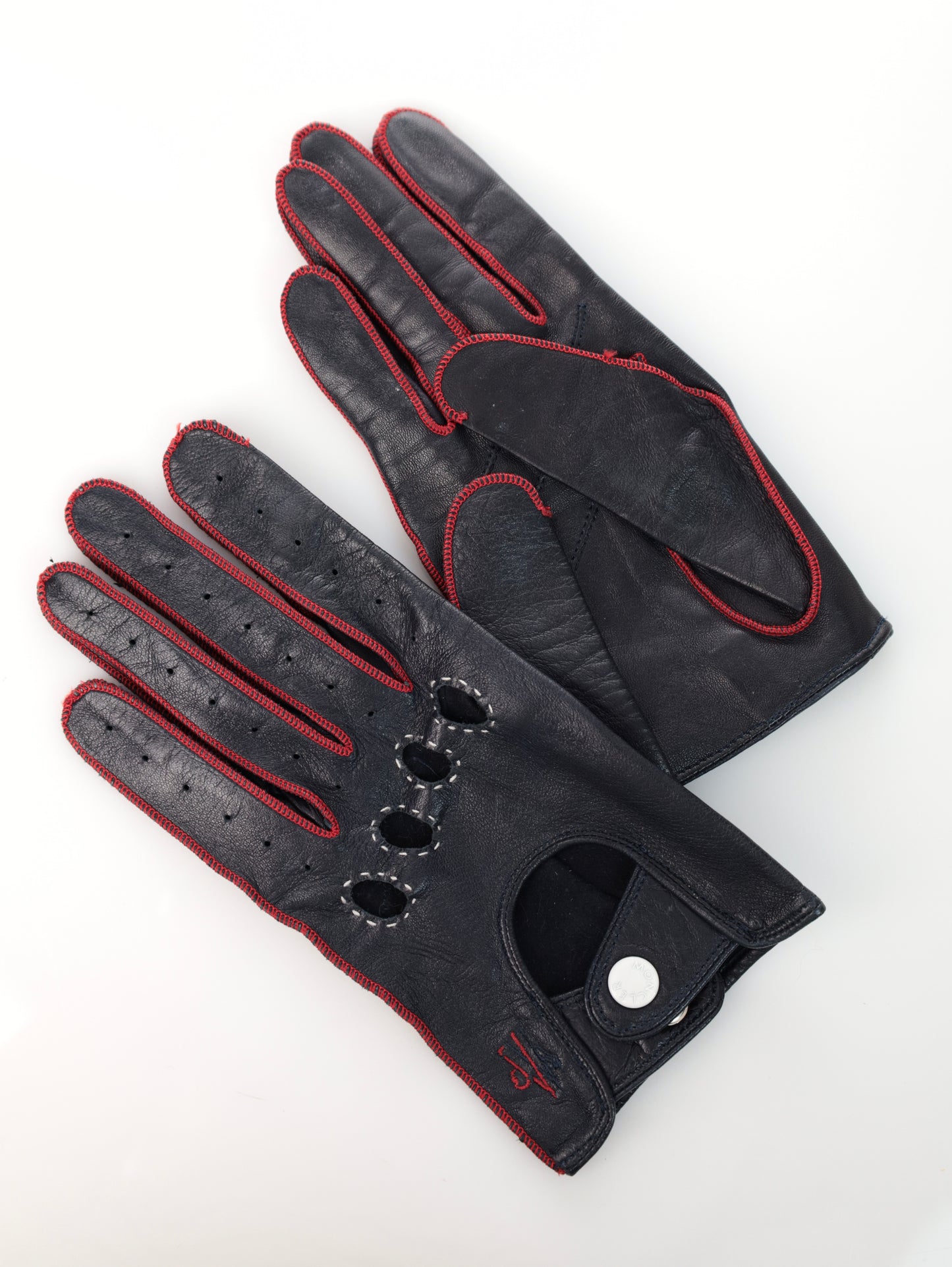 MONCLER Lederhandschuhe schwarz mit roten Details