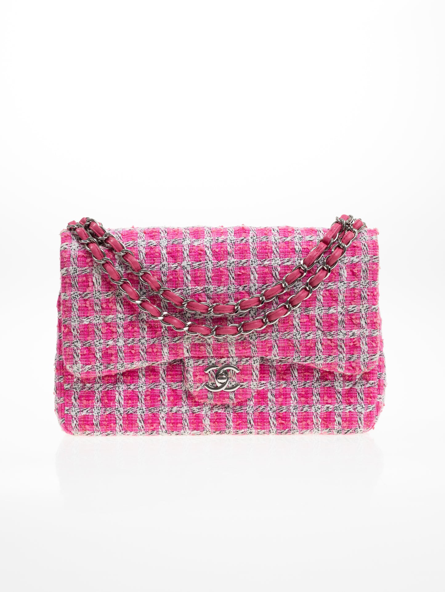 CHANEL Timeless Double Flapbag Tweed Pink Weiß