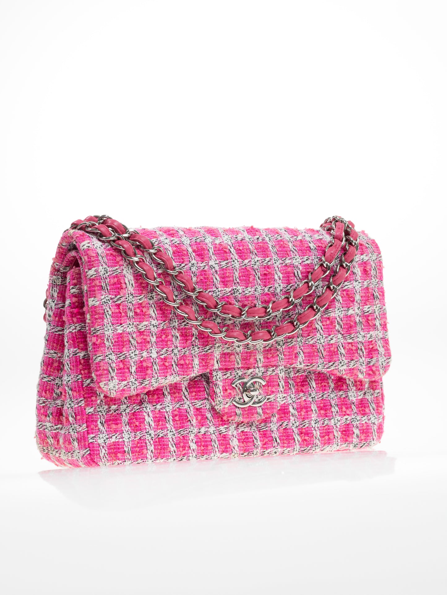 CHANEL Timeless Double Flapbag Tweed Pink Weiß