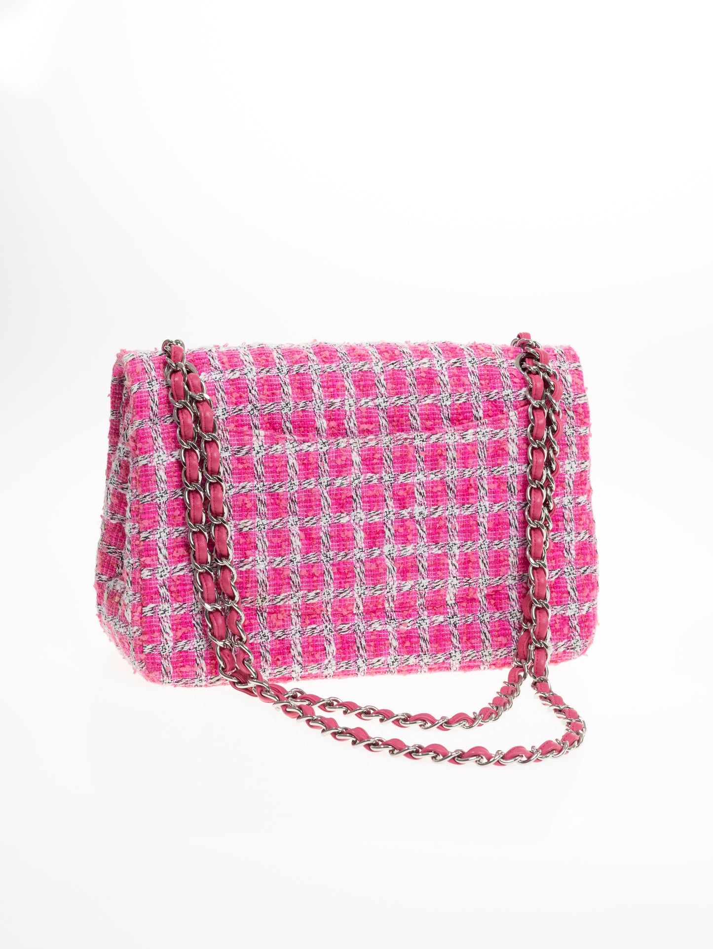 CHANEL Timeless Double Flapbag Tweed Pink Weiß