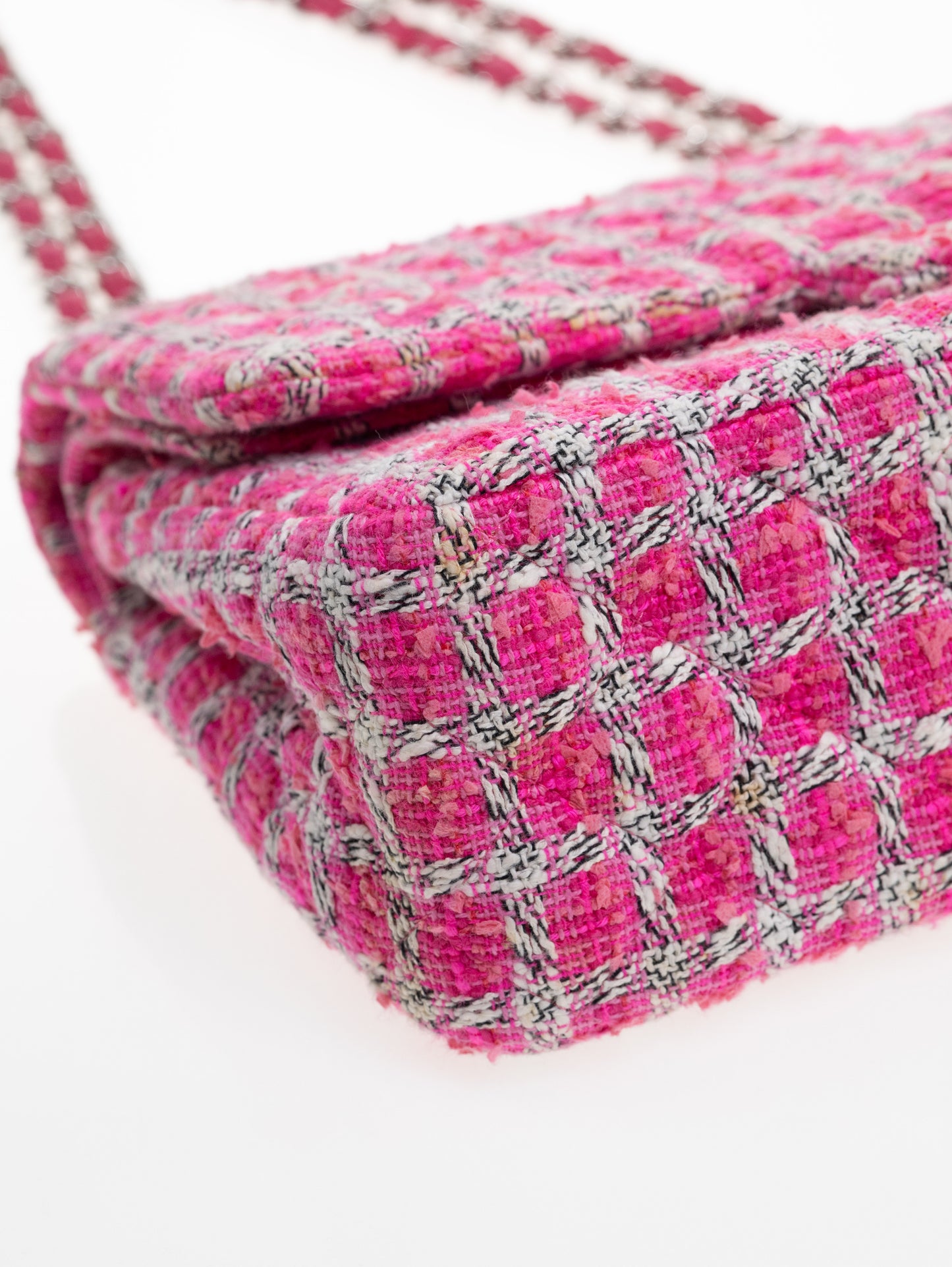 CHANEL Timeless Double Flapbag Tweed Pink Weiß