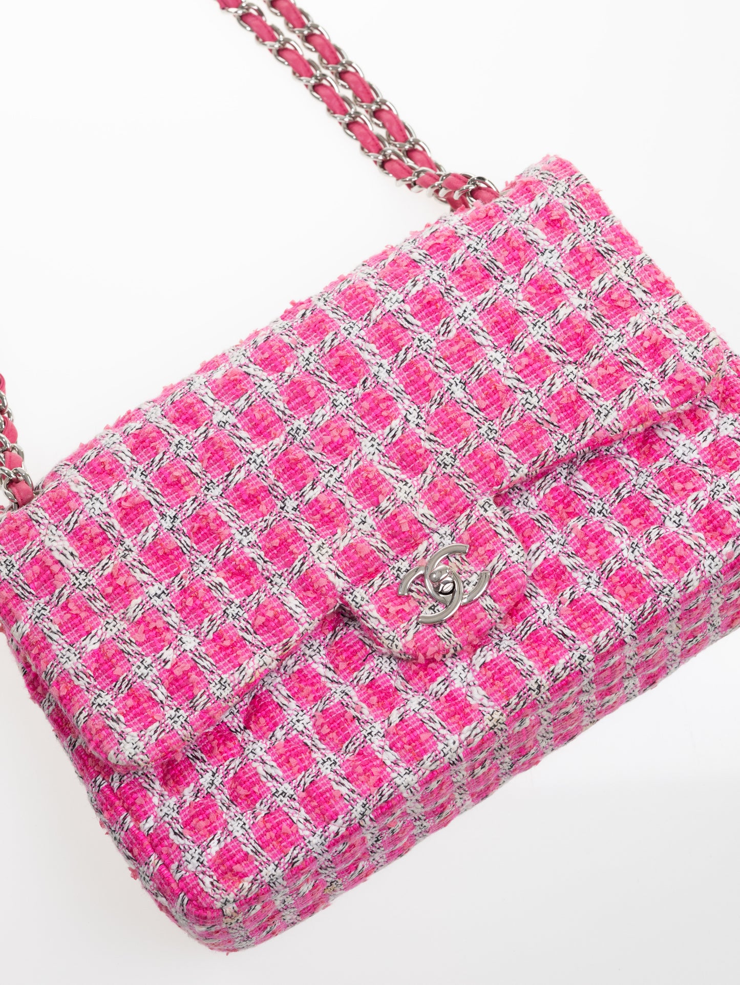 CHANEL Timeless Double Flapbag Tweed Pink Weiß