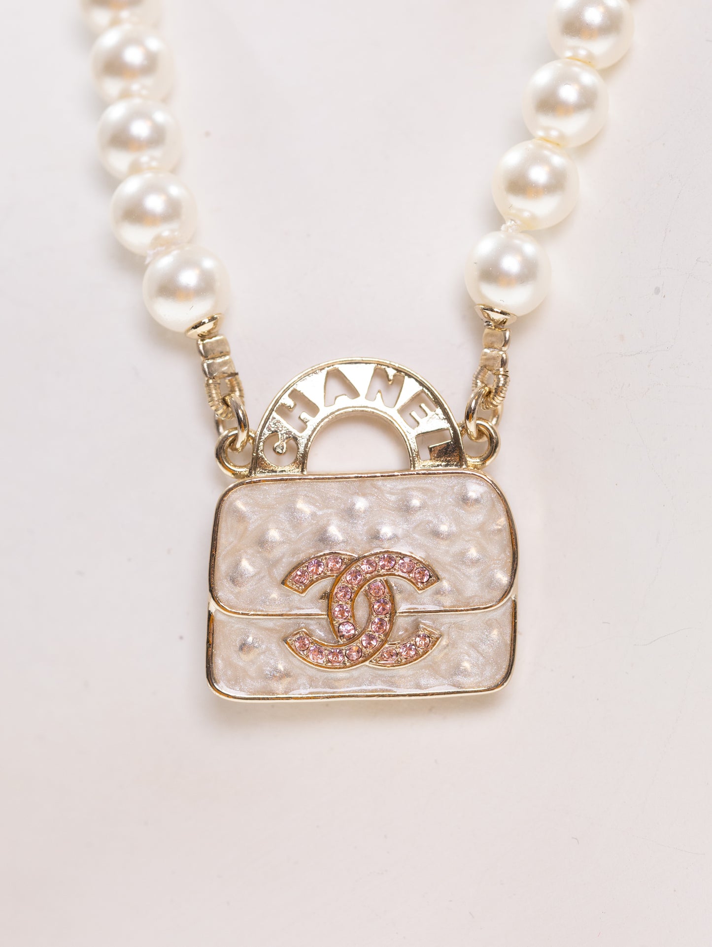 CHANEL Gliederkette CC Lightgold Perlen Tasche