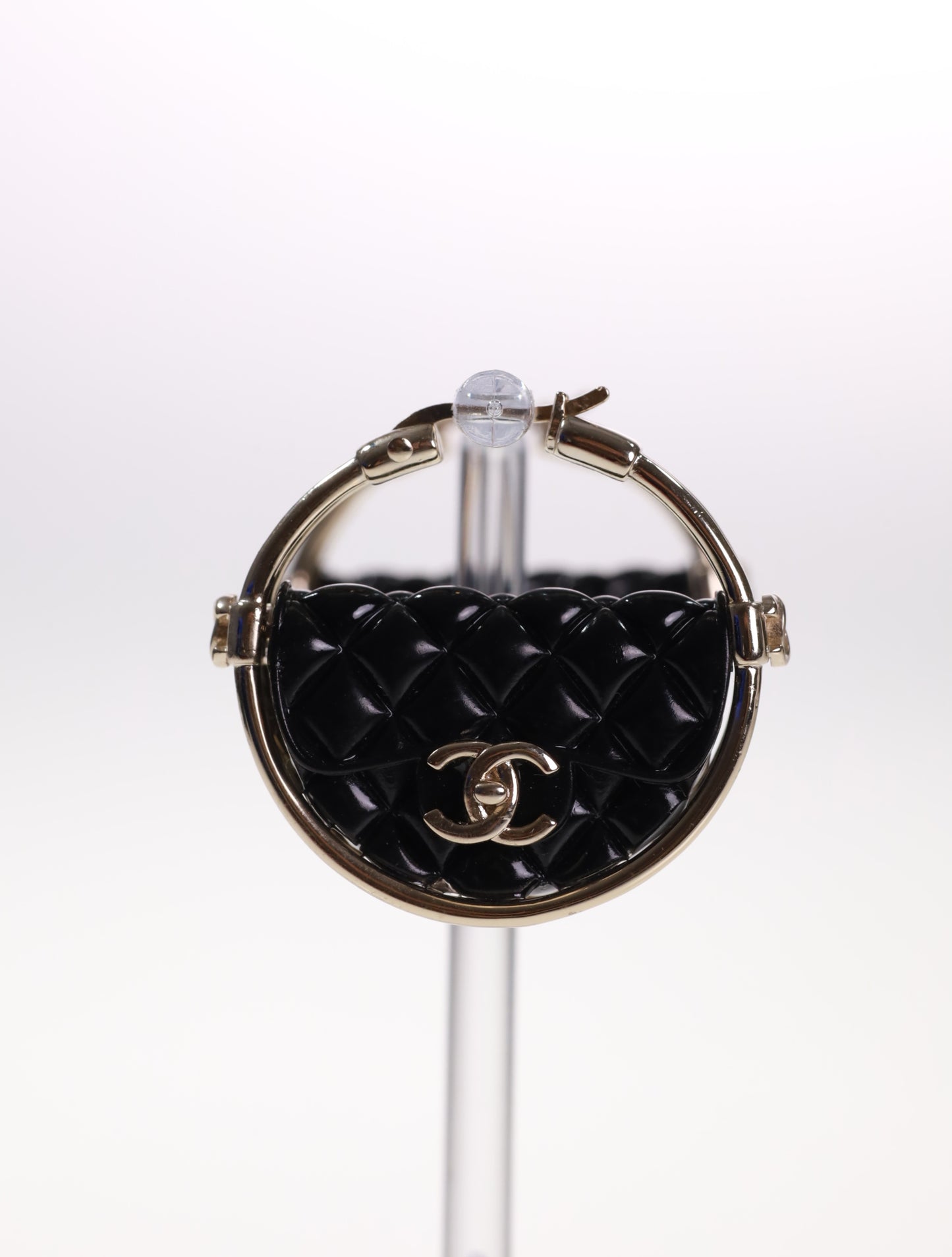 CHANEL Ohrringe Creolen Stecker CC Timeless Lightgold Schwarz