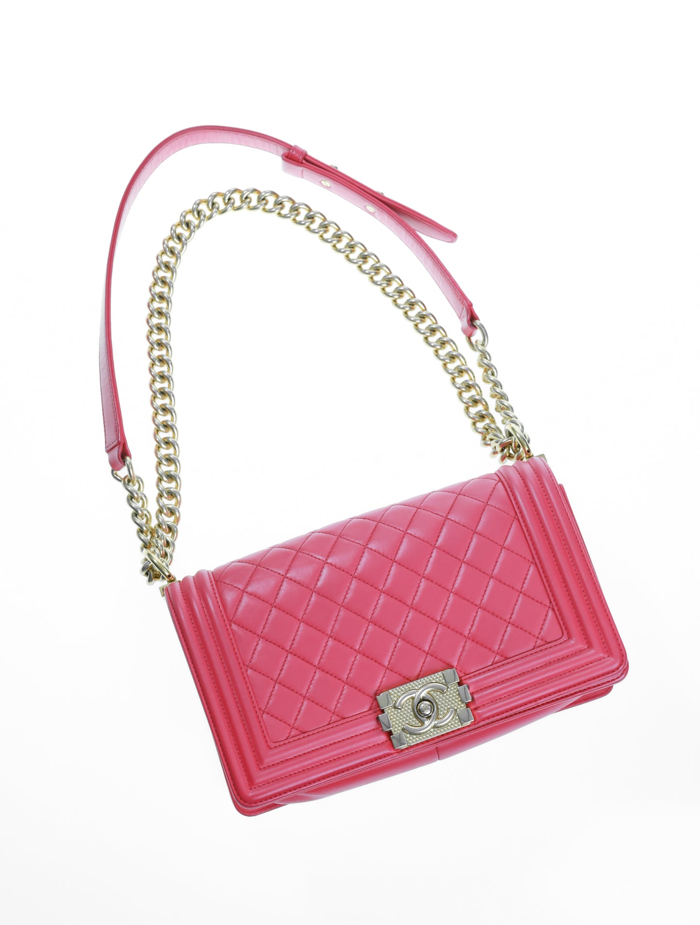 Chanel Boy Leder Fuchsia Gold FULLSET A67086Y076592