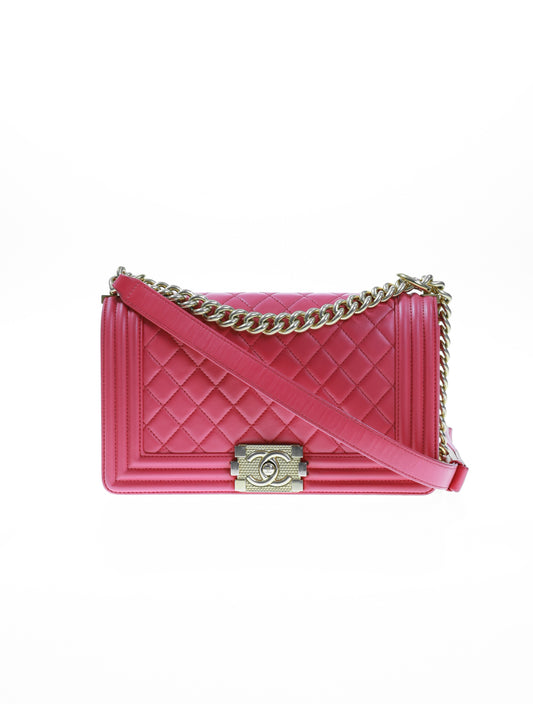 Chanel Boy Leder Fuchsia Gold FULLSET A67086Y076592