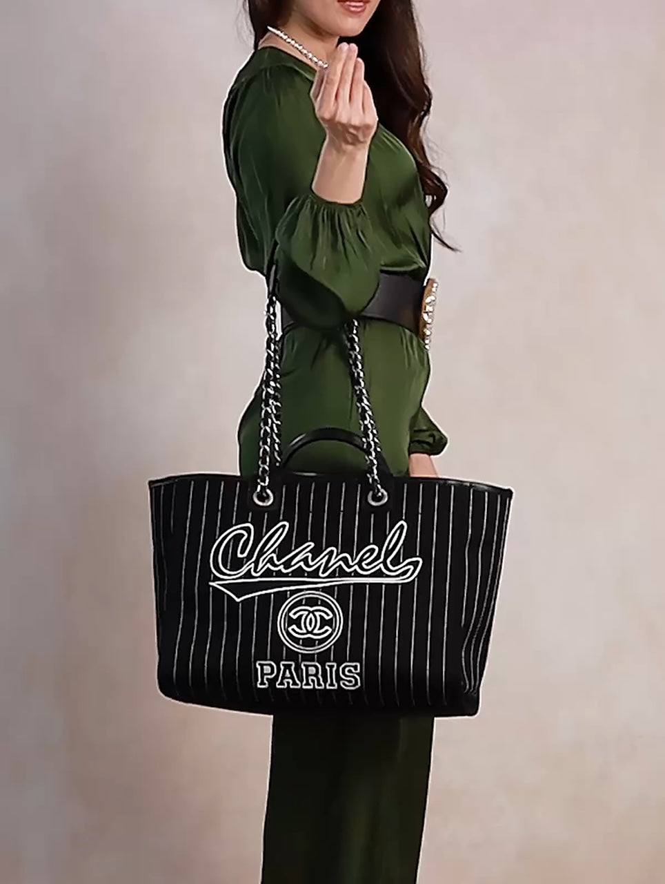 CHANEL DEAUVILLE SPECIAL EDITION A66941 B10404 Borsa shopper grande nera