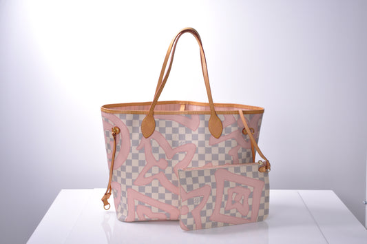 LOUIS VUITTON Neverfull MM Damier Azur Tahitienne Rose N41050