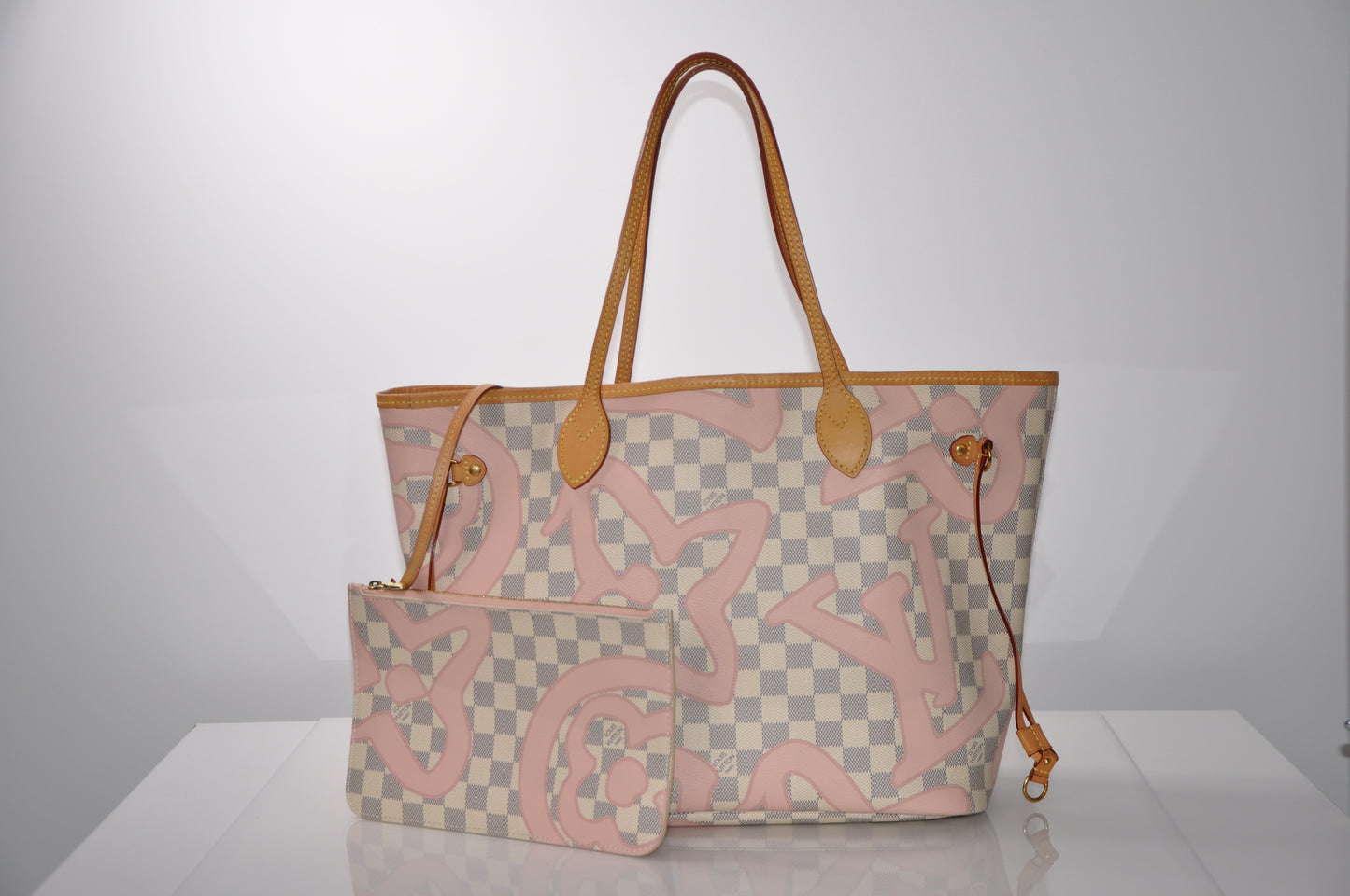 LOUIS VUITTON Neverfull MM Damier Azur Tahitienne Rose N41050