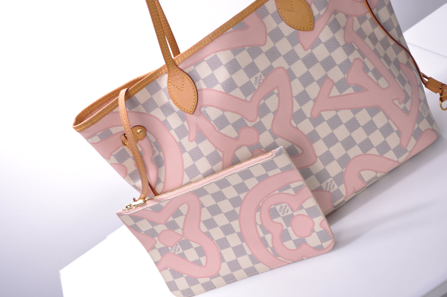 LOUIS VUITTON Neverfull MM Damier Azur Tahitienne Rose N41050