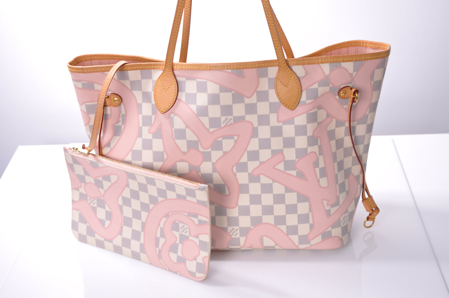 LOUIS VUITTON Neverfull MM Damier Azur Tahitienne Rose N41050