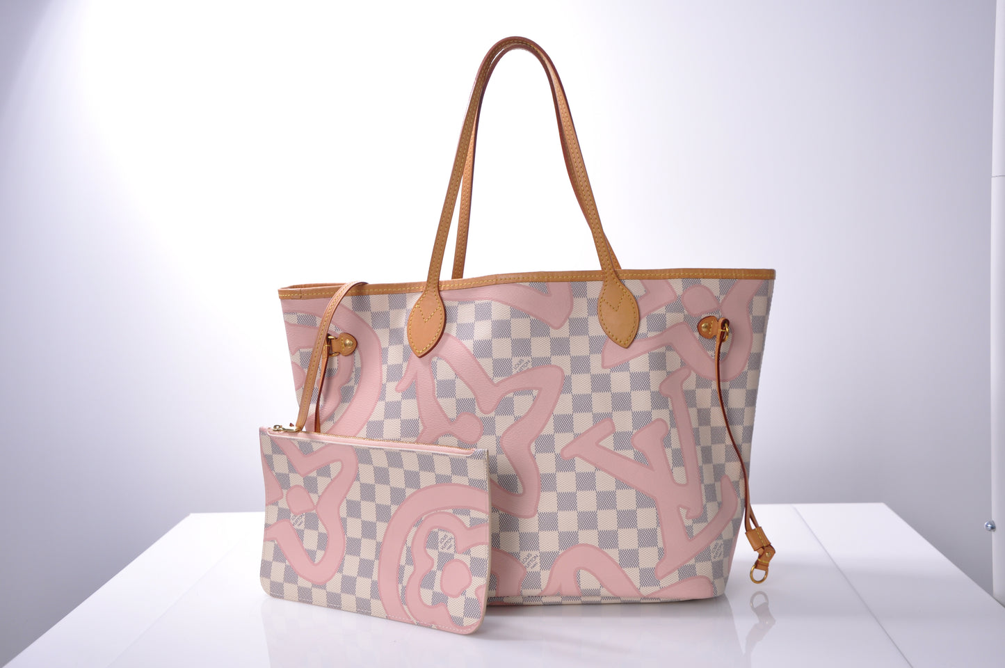 LOUIS VUITTON Neverfull MM Damier Azur Tahitienne Rose N41050