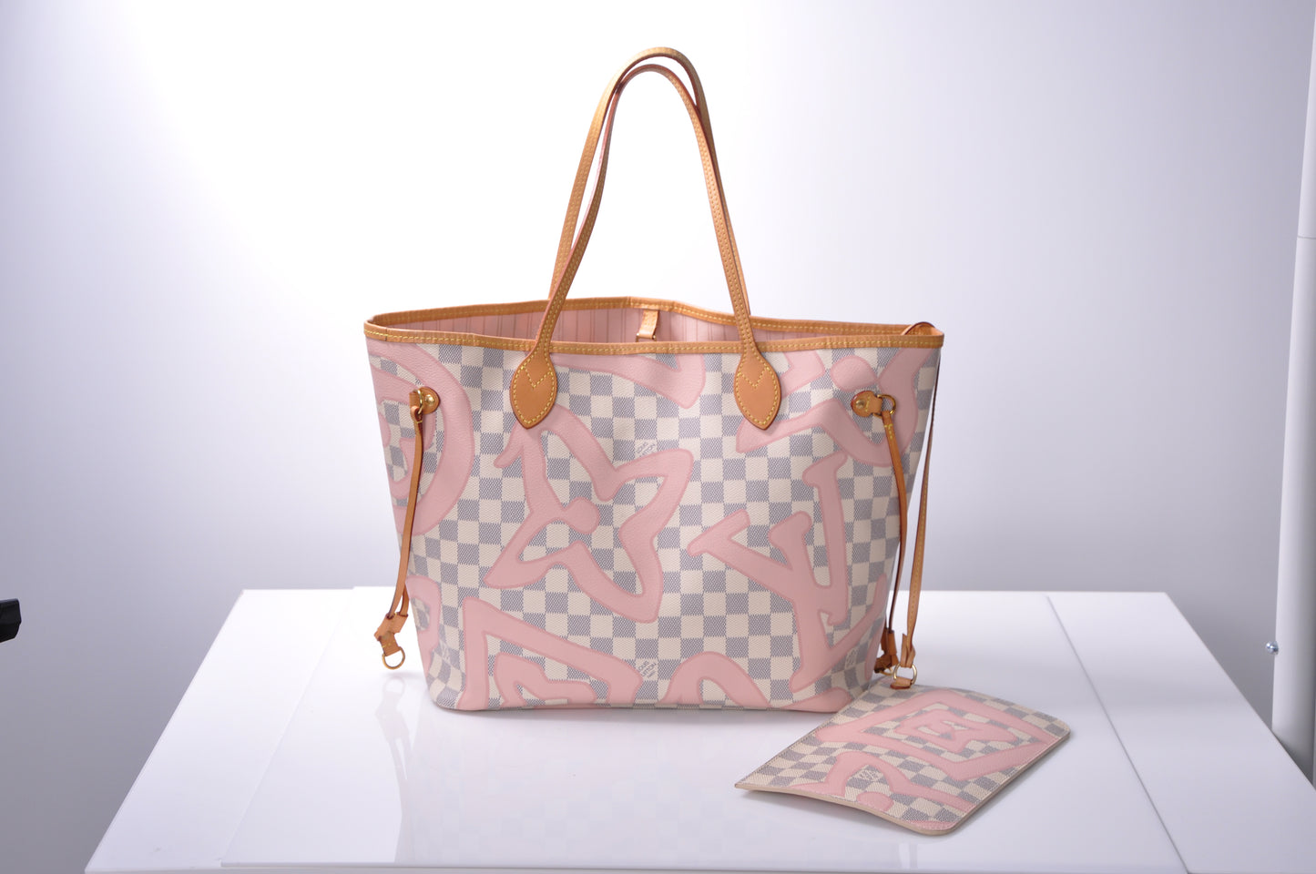 LOUIS VUITTON Neverfull MM Damier Azur Tahitienne Rose N41050