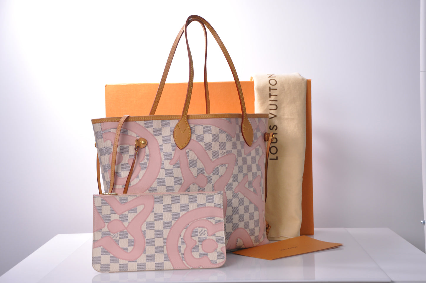 LOUIS VUITTON Neverfull MM Damier Azur Tahitienne Rose N41050