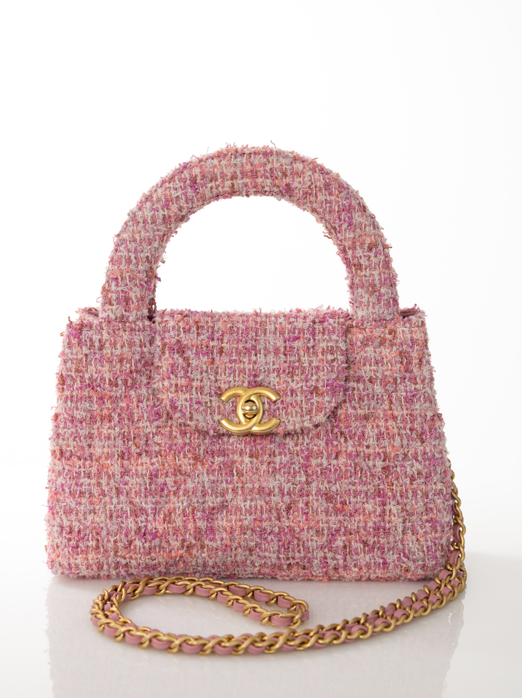 CHANEL Kelly Medium Bag Tweed Rose Pink FULLSET AS4416B15736NU892