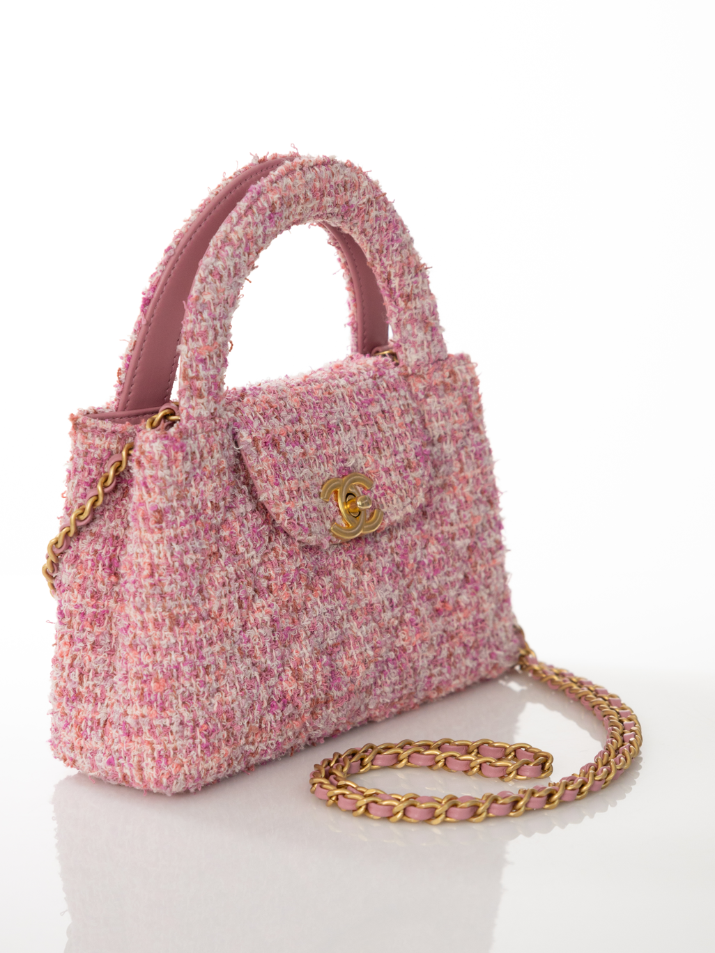 CHANEL Kelly Medium Bag Tweed Rose Pink FULLSET AS4416B15736NU892