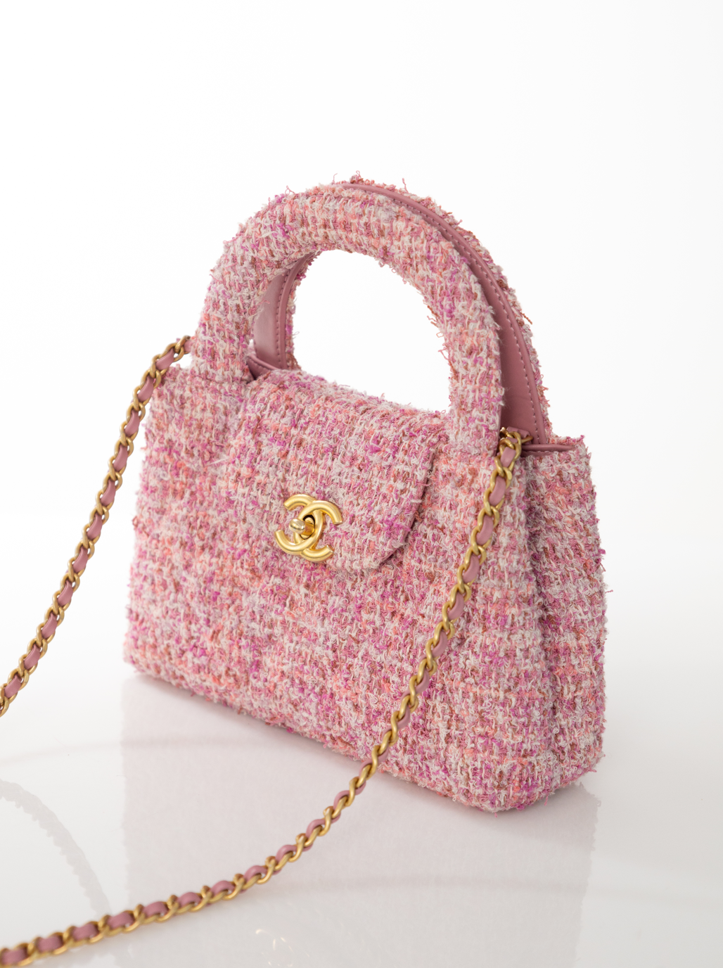 CHANEL Kelly Medium Bag Tweed Rose Pink FULLSET AS4416B15736NU892