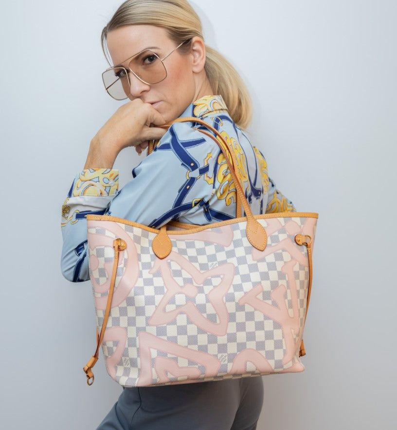 LOUIS VUITTON Neverfull MM Damier Azur Tahitienne Rose N41050