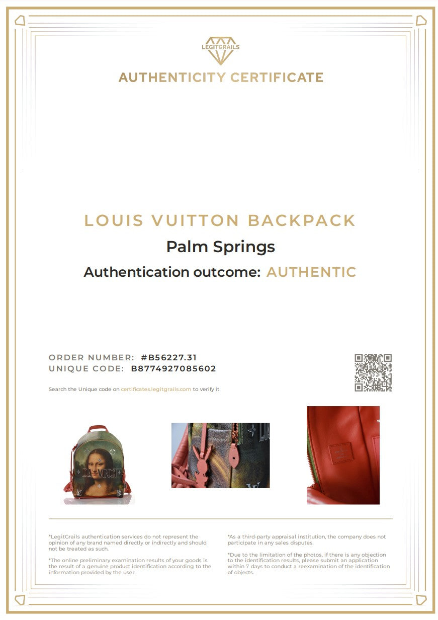 LOUIS VUITTON Palm Springs PM M43375 Masters DA VINCI Mona Lisa Rucksack