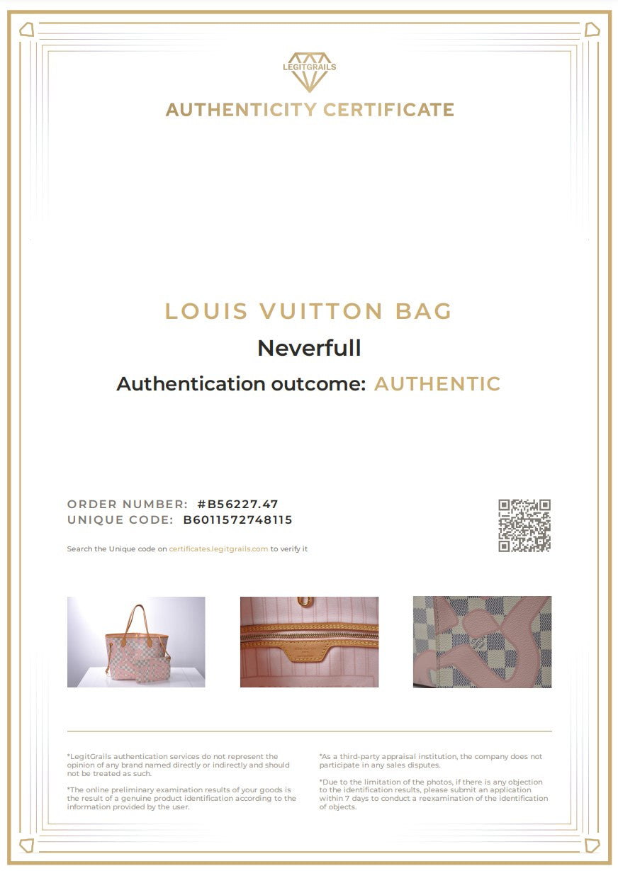 LOUIS VUITTON Neverfull MM Damier Azur Tahitienne Rose N41050