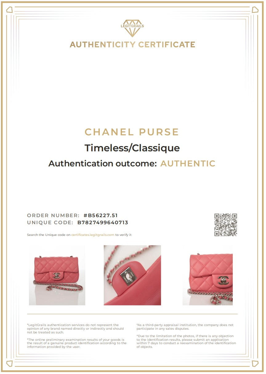 CHANEL Timeless Mini Lambskin Flap crossbody Bag Rosa/Silber