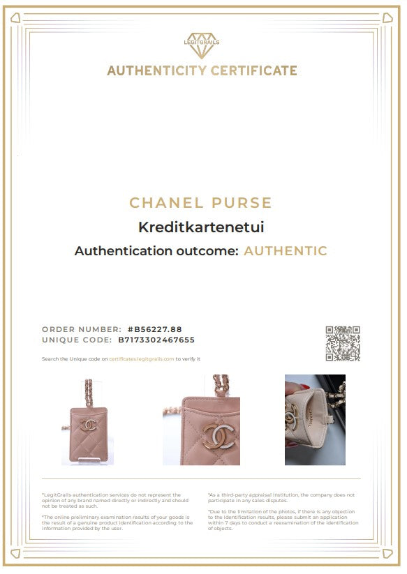 CHANEL Kreditkartenetui mit Kette Lammleder Creme