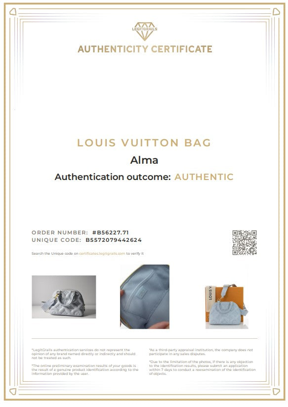 LOUIS VUITTON ALMA BB Pillow Soft BBG Ice Blue M59822